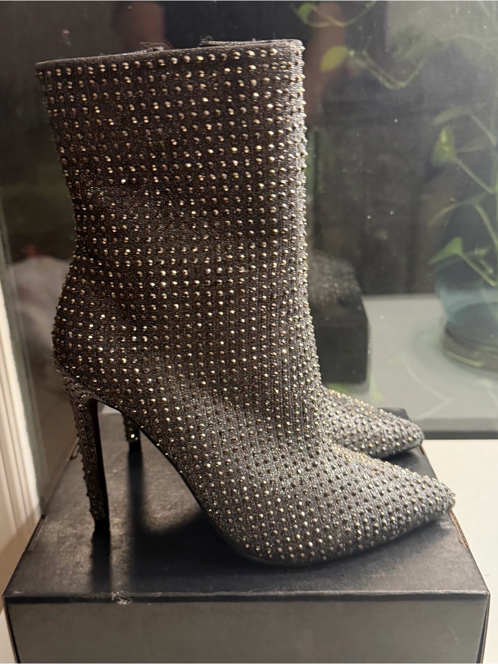 Steve Madden Black Crystal Embellished Sock Booties